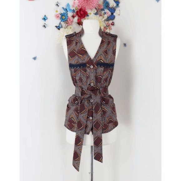 ANTHROPOLOGIE ELEVENSES Safari Vest Jacket - Tribal Print Summer Vest Jacket - S - Picture 1 of 8